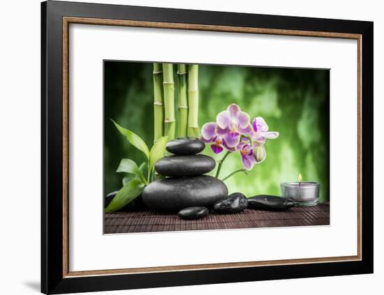 Spa Concept Zen Basalt Stones ,Orchid and Candle-scorpp-Framed Photographic Print