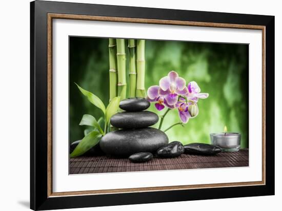 Spa Concept Zen Basalt Stones ,Orchid and Candle-scorpp-Framed Photographic Print