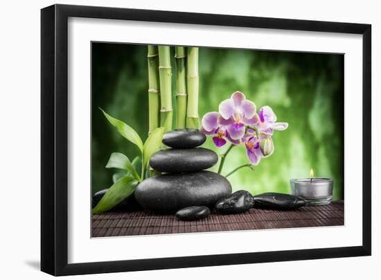 Spa Concept Zen Basalt Stones ,Orchid and Candle-scorpp-Framed Photographic Print