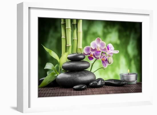 Spa Concept Zen Basalt Stones ,Orchid and Candle-scorpp-Framed Photographic Print