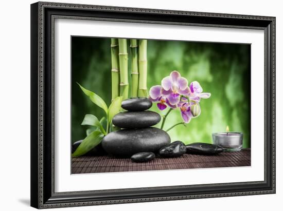 Spa Concept Zen Basalt Stones ,Orchid and Candle-scorpp-Framed Photographic Print