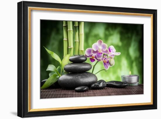 Spa Concept Zen Basalt Stones ,Orchid and Candle-scorpp-Framed Photographic Print