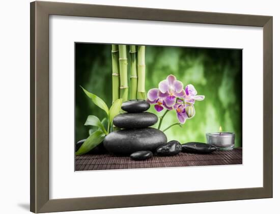 Spa Concept Zen Basalt Stones ,Orchid and Candle-scorpp-Framed Photographic Print