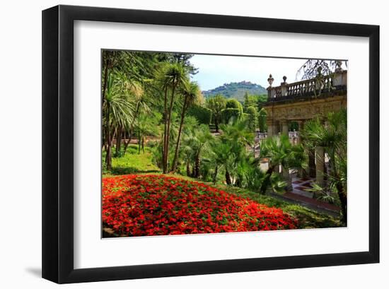 Spa Gardens with View of Montecatini Alto at Montecatini Thermal Baths, Tuscany, Italy-null-Framed Art Print