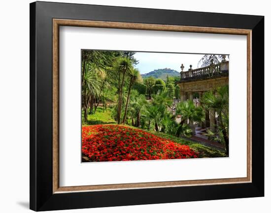 Spa Gardens with View of Montecatini Alto at Montecatini Thermal Baths, Tuscany, Italy-null-Framed Art Print