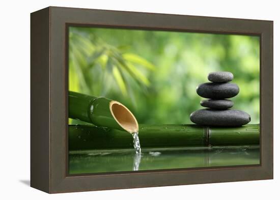 Spa Still Life With Bamboo Fountain And Zen Stone-Liang Zhang-Framed Premier Image Canvas
