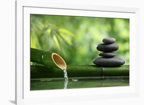 Spa Still Life With Bamboo Fountain And Zen Stone-Liang Zhang-Framed Photographic Print