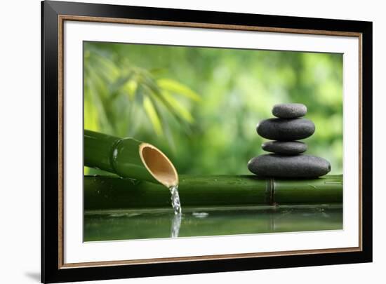 Spa Still Life With Bamboo Fountain And Zen Stone-Liang Zhang-Framed Photographic Print