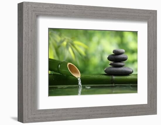 Spa Still Life With Bamboo Fountain And Zen Stone-Liang Zhang-Framed Photographic Print