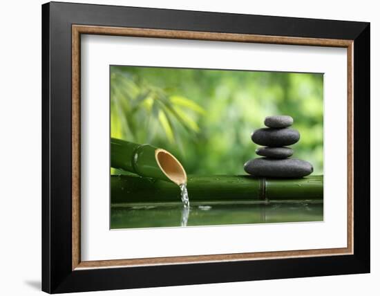 Spa Still Life With Bamboo Fountain And Zen Stone-Liang Zhang-Framed Photographic Print