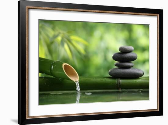 Spa Still Life With Bamboo Fountain And Zen Stone-Liang Zhang-Framed Photographic Print