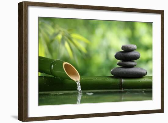 Spa Still Life With Bamboo Fountain And Zen Stone-Liang Zhang-Framed Photographic Print