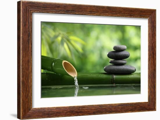 Spa Still Life With Bamboo Fountain And Zen Stone-Liang Zhang-Framed Photographic Print