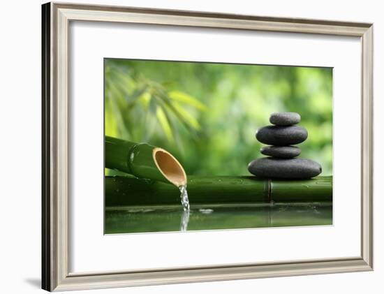 Spa Still Life With Bamboo Fountain And Zen Stone-Liang Zhang-Framed Photographic Print