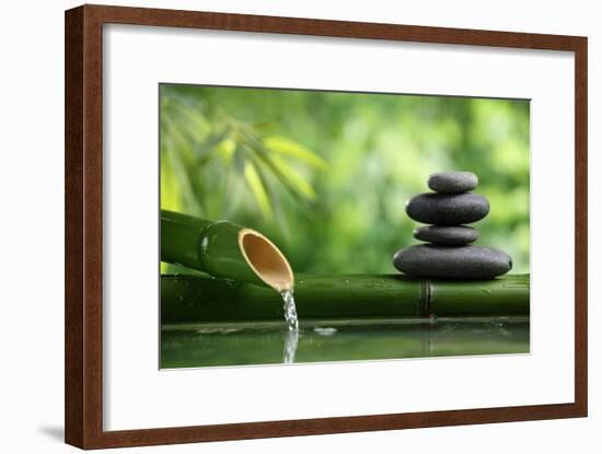 Spa Still Life With Bamboo Fountain And Zen Stone-Liang Zhang-Framed Photographic Print