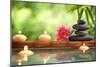 Spa Still Life with Burning Candles,Zen Stone and Bamboo Mat Reflected in a Serenity Pool-Sofiaworld-Mounted Photographic Print
