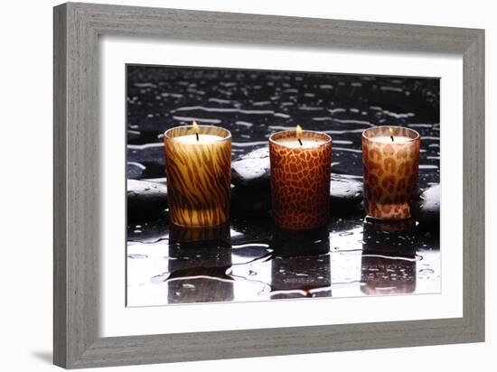 Spa Still Life with Candle Perfect Flames in Water Drops-crystalfoto-Framed Photographic Print