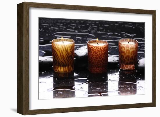Spa Still Life with Candle Perfect Flames in Water Drops-crystalfoto-Framed Photographic Print
