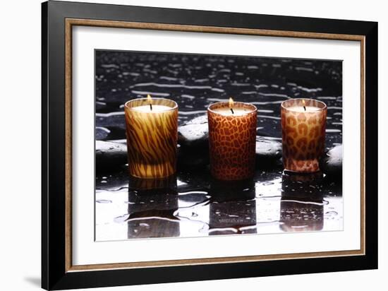 Spa Still Life with Candle Perfect Flames in Water Drops-crystalfoto-Framed Photographic Print