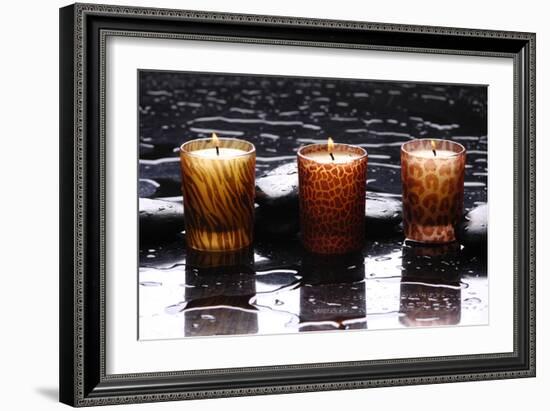 Spa Still Life with Candle Perfect Flames in Water Drops-crystalfoto-Framed Photographic Print