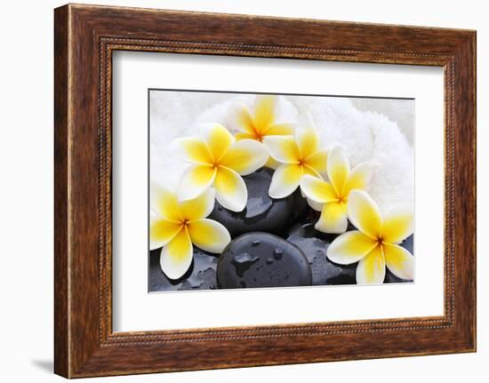 Spa Still Life with Frangipani Flowers,White Towel and Zen Stone-Liang Zhang-Framed Photographic Print