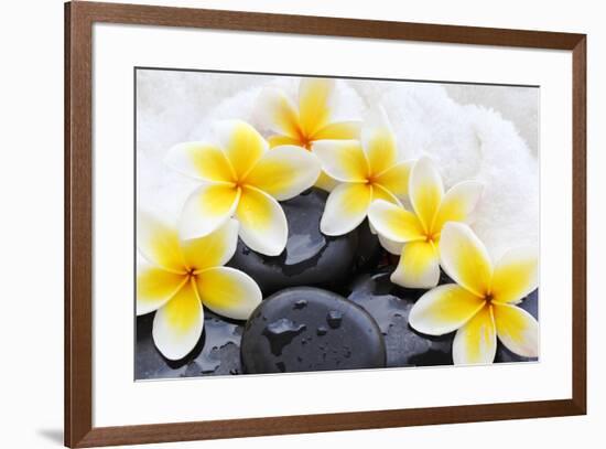 Spa Still Life with Frangipani Flowers,White Towel and Zen Stone-Liang Zhang-Framed Photographic Print