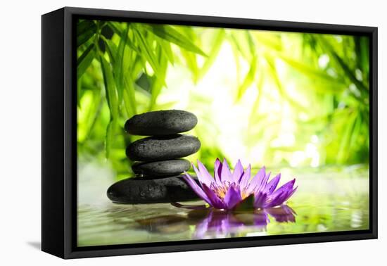 Spa Still Life with Lotus and Zen Stone on Water,Bamboo Background.-Liang Zhang-Framed Premier Image Canvas