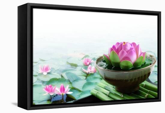 Spa Still Life with Lotus for Body Treatment-Liang Zhang-Framed Premier Image Canvas