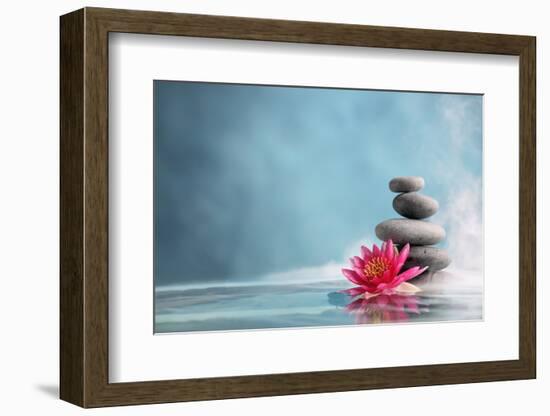 Spa Still Life with Water Lily and Zen Stone in a Serenity Pool-Sofiaworld-Framed Photographic Print