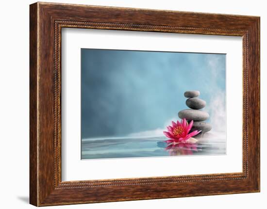 Spa Still Life with Water Lily and Zen Stone in a Serenity Pool-Sofiaworld-Framed Photographic Print