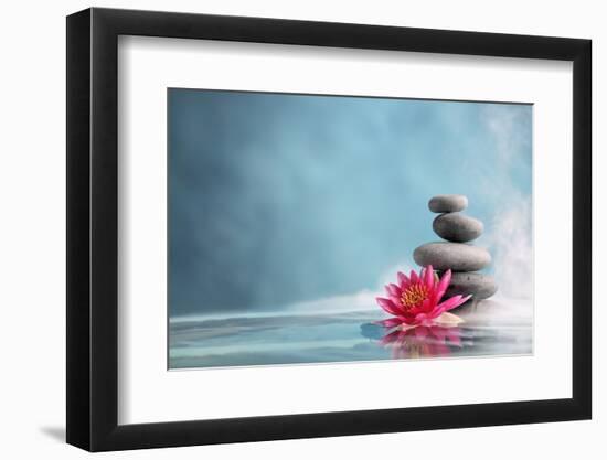 Spa Still Life with Water Lily and Zen Stone in a Serenity Pool-Sofiaworld-Framed Photographic Print