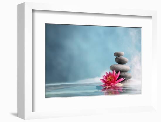 Spa Still Life with Water Lily and Zen Stone in a Serenity Pool-Sofiaworld-Framed Photographic Print
