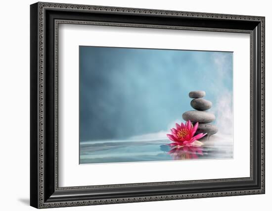 Spa Still Life with Water Lily and Zen Stone in a Serenity Pool-Sofiaworld-Framed Photographic Print