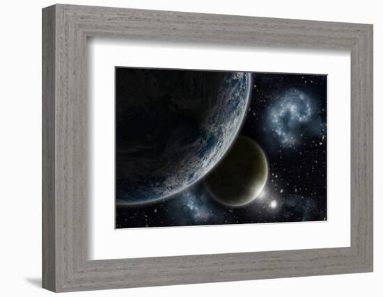 Space Background with Earth and Nebula in Starry Sky - Elements of this Image Furnished by NASA-kjpargeter-Framed Photographic Print