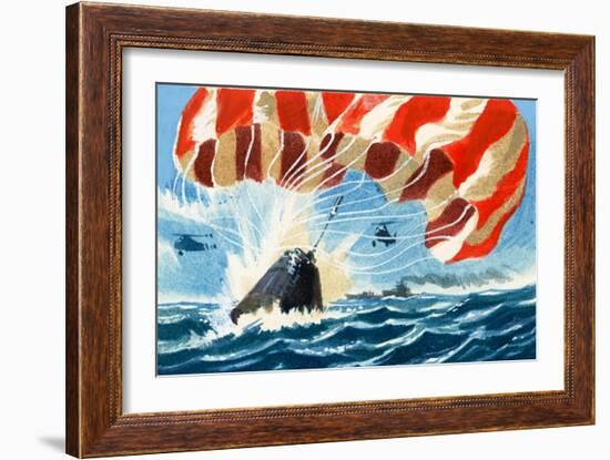 Space Capsule Returns to Earth by Parachute-Wilf Hardy-Framed Giclee Print