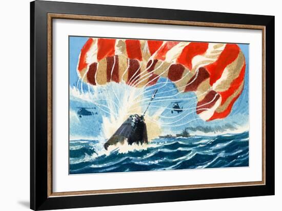 Space Capsule Returns to Earth by Parachute-Wilf Hardy-Framed Giclee Print