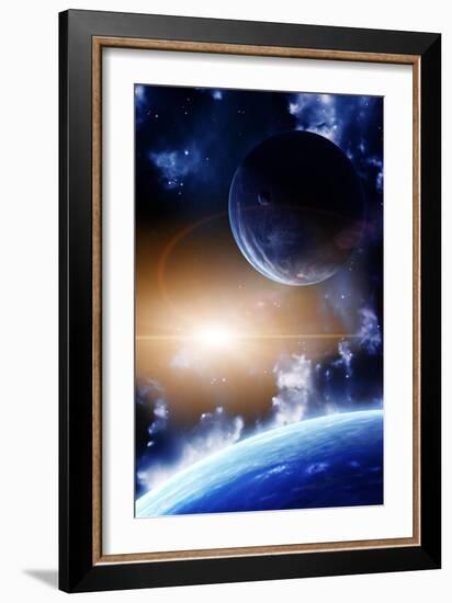 Space Flare. A Beautiful Space Scene With Planets And Nebula-frenta-Framed Art Print