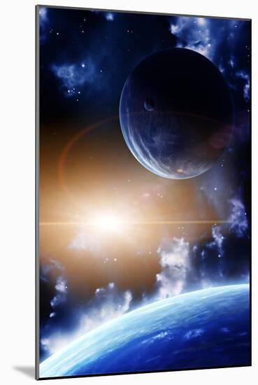 Space Flare. A Beautiful Space Scene With Planets And Nebula-frenta-Mounted Art Print