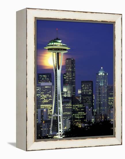 Space Needle and Full Moon, Seattle, Washington, USA-William Sutton-Framed Premier Image Canvas