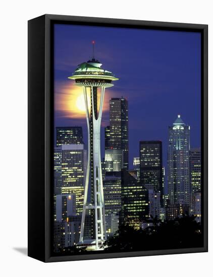 Space Needle and Full Moon, Seattle, Washington, USA-William Sutton-Framed Premier Image Canvas