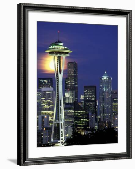 Space Needle and Full Moon, Seattle, Washington, USA-William Sutton-Framed Photographic Print