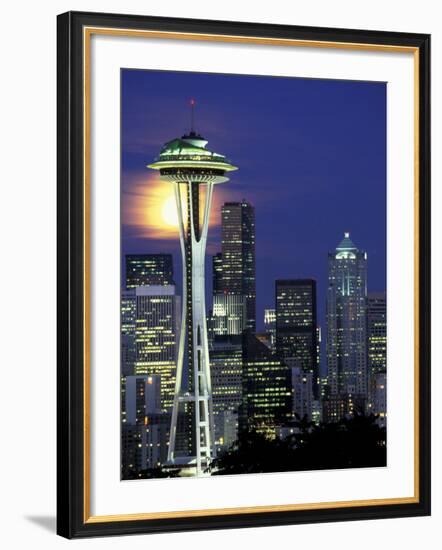 Space Needle and Full Moon, Seattle, Washington, USA-William Sutton-Framed Photographic Print