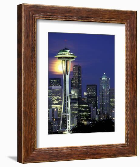 Space Needle and Full Moon, Seattle, Washington, USA-William Sutton-Framed Photographic Print