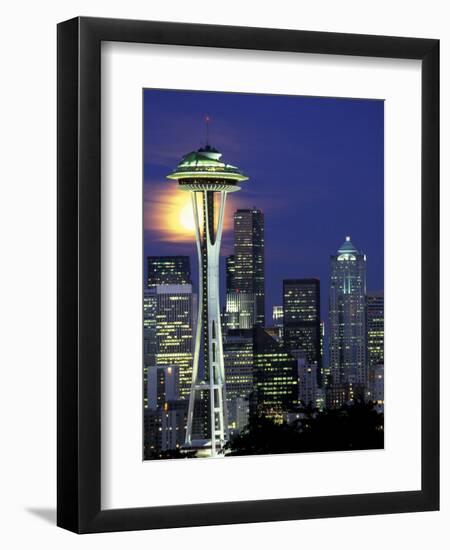 Space Needle and Full Moon, Seattle, Washington, USA-William Sutton-Framed Photographic Print