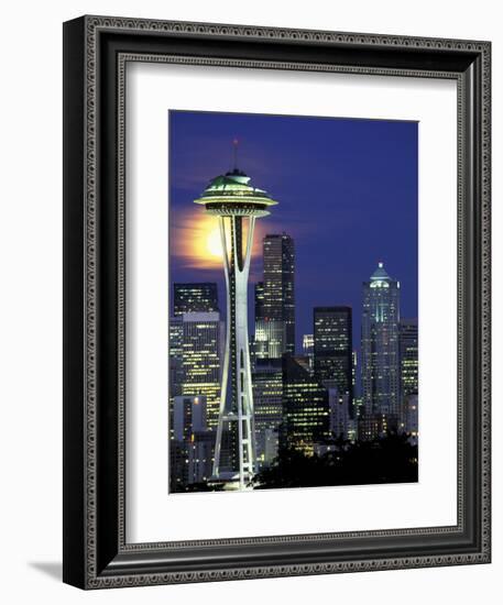 Space Needle and Full Moon, Seattle, Washington, USA-William Sutton-Framed Photographic Print