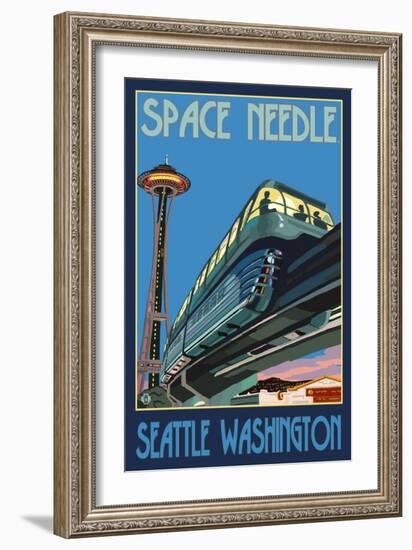 Space Needle and Monorail, Seattle, Washington-Lantern Press-Framed Art Print