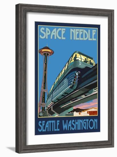 Space Needle and Monorail, Seattle, Washington-Lantern Press-Framed Art Print