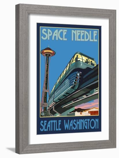 Space Needle and Monorail, Seattle, Washington-Lantern Press-Framed Art Print