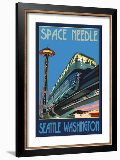 Space Needle and Monorail, Seattle, Washington-Lantern Press-Framed Art Print