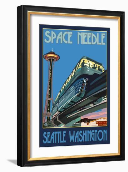 Space Needle and Monorail, Seattle, Washington-Lantern Press-Framed Art Print